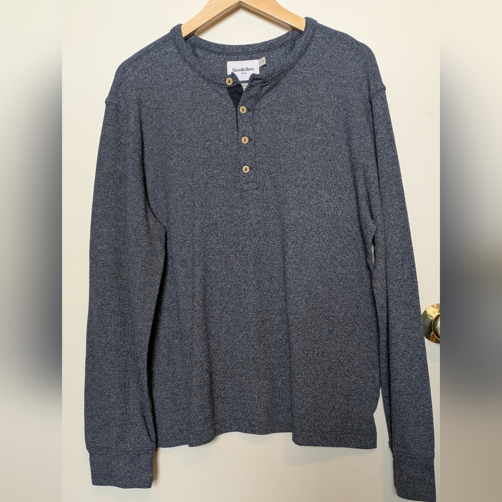 Men's Long Sleeve Ribbed Henley Tee - Large
